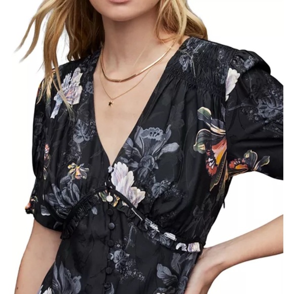 All Saints Black Floral Midi Dress - Picture 3 of 15